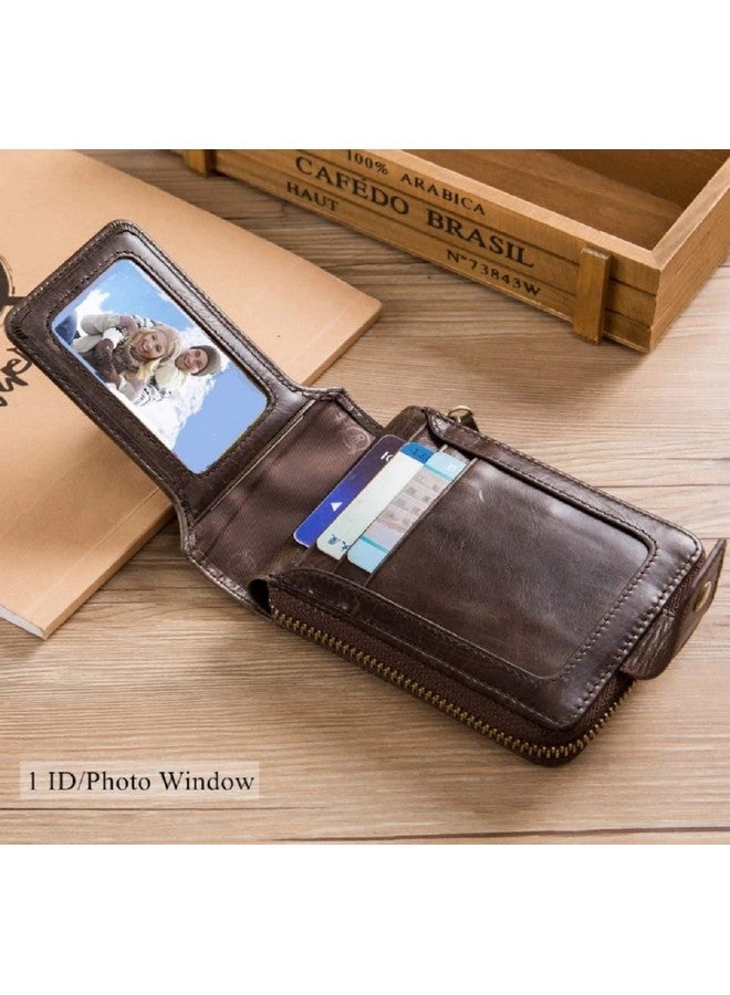 Contacts Men's Genuine Leather Wallet | RFID Blocking Zip Around Bifold Wallet for Men | Up to 11 Card Slots Including 1 ID Window and 2 Bill compartments (Brown) - Image 2