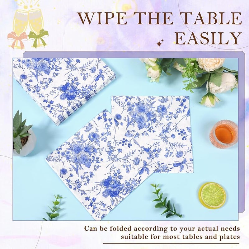 أزرق 200 قطعة مناديل ورقية ثلاثية الطبقات مقاومة للتمزق لحفلات الزفاف واستقبال المولود وأعياد الميلاد وديكور الطاولة 33x33 سم - Image 5