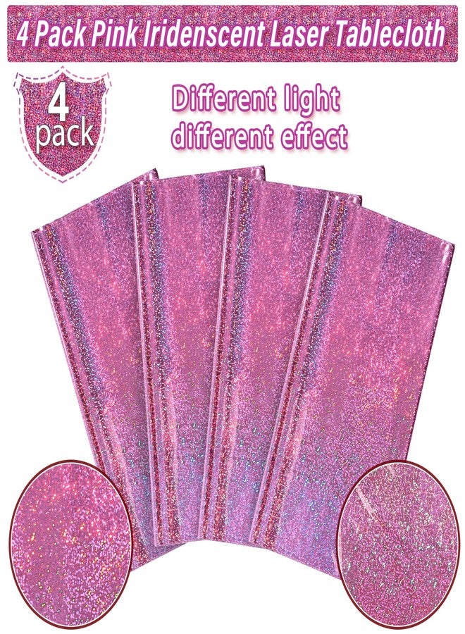 FunnyPars 4 Pack Iridescence Plastic Tablecloths Shiny Disposable Laser Rectangle Table Covers Holographic Foil Tablecloth Iridescent Kpop Birthday Bridal Wedding Christmas Party Decoration, 54" x 108" (Pink) - Image 4