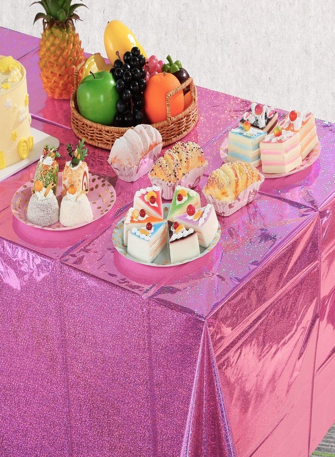 FunnyPars 4 Pack Iridescence Plastic Tablecloths Shiny Disposable Laser Rectangle Table Covers Holographic Foil Tablecloth Iridescent Kpop Birthday Bridal Wedding Christmas Party Decoration, 54" x 108" (Pink) - Image 5