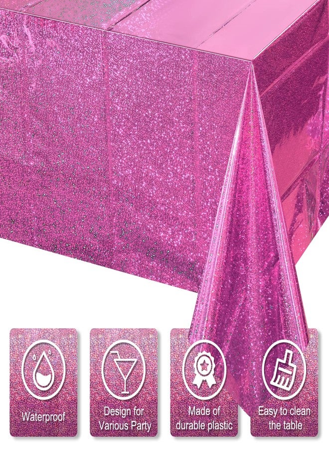 FunnyPars 4 Pack Iridescence Plastic Tablecloths Shiny Disposable Laser Rectangle Table Covers Holographic Foil Tablecloth Iridescent Kpop Birthday Bridal Wedding Christmas Party Decoration, 54" x 108" (Pink) - Image 3
