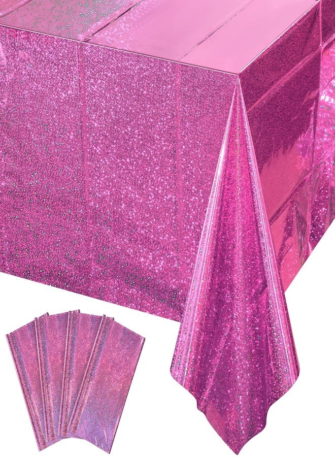 FunnyPars 4 Pack Iridescence Plastic Tablecloths Shiny Disposable Laser Rectangle Table Covers Holographic Foil Tablecloth Iridescent Kpop Birthday Bridal Wedding Christmas Party Decoration, 54" x 108" (Pink) - Image 1