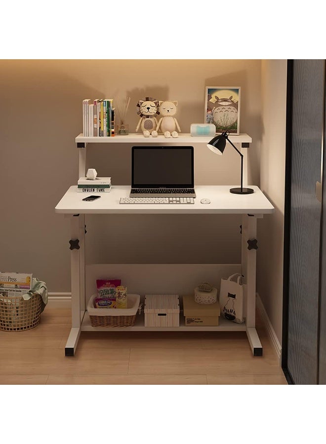 جورونب مكتب كمبيوتر منزلي، طاولة دراسة متعددة الأغراض مع رف تخزين ورف كتب، تصميم موفر للمساحة للمنزل والمكتب 80 × 40 سم سطح مكتب، ارتفاع قابل للتعديل 65-80 سم لون الخشب - Image 3