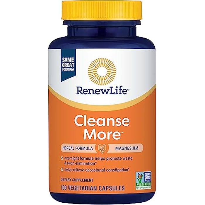 Renew Life Detox Cleanse More, Reduces Bloating and Restores Regularity, Overnight Constipation Relief, Soy, Dairy and gluten-free, 100 Capsules - Image 1