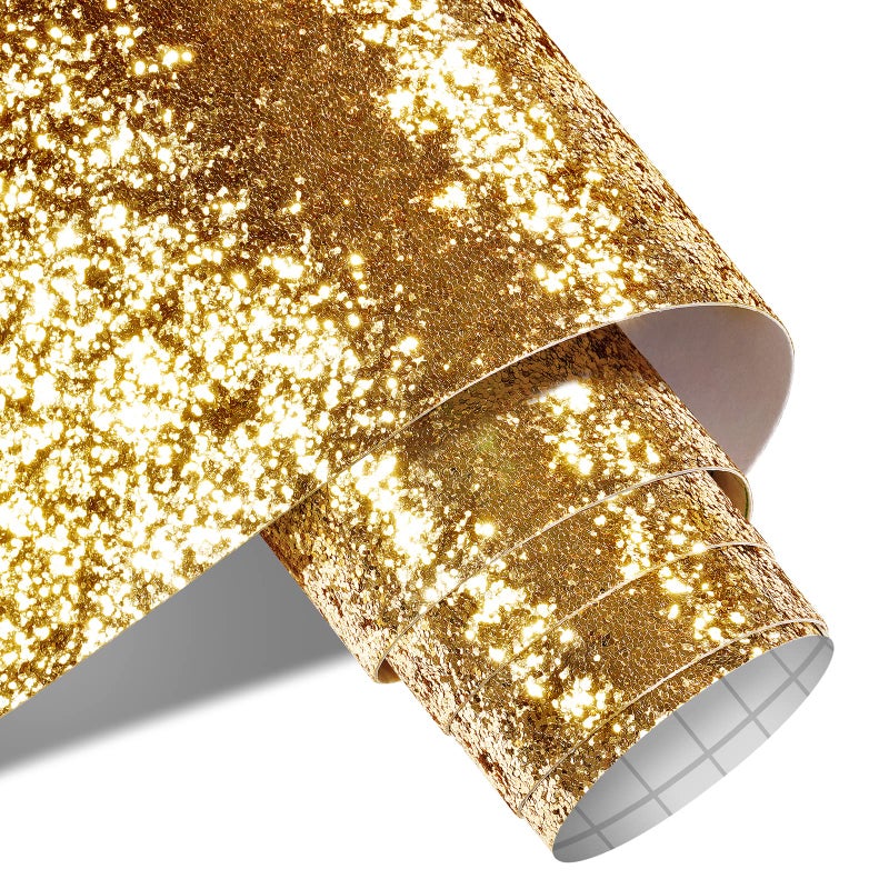 Decotalk Gold Wallpaper Glitter Wallpaper Stick and Peel 177x120 Gold Peel and Stick Wall Paper Glitter Contact Paper Sequins Sparkle Vinyl for Walls Removable Chunky Sparkle Golden