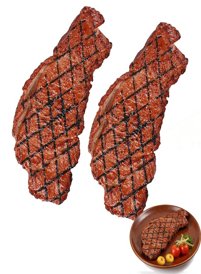 YIHAOSSING Artificial Lifelike Steak Fake Cooked Roast Beef Simulated Food Steak Meat Model Simulation Food for Market Display Photography Props Party Decoration(2pcs) - Image 1
