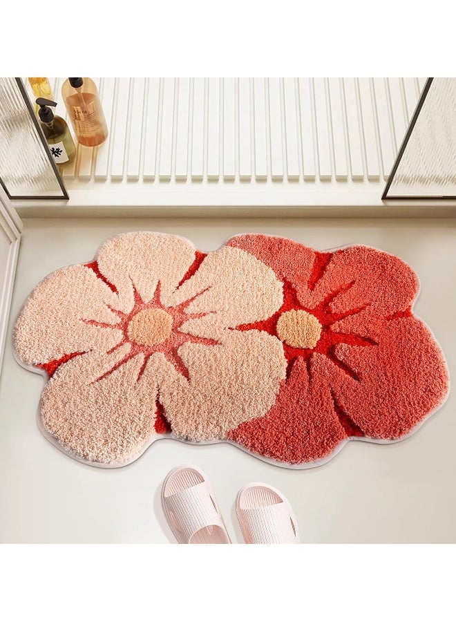 Bath mat, soft thickened microfibre lovely flowers bathroom rug, absorbent quick drying non-slip bathtub floor mat, machine washable - Image 1