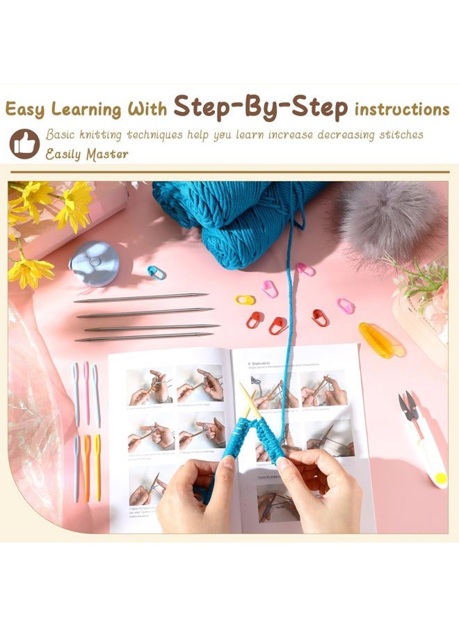 Maasechs Knitting Kit for Beginners Adults Learn to Knit Hat Scarf Glove Complete Knitting Starter Kit with Yarn, Needles, Faux Pom Pom and Step by Step Instruction for Women and Men - Image 3