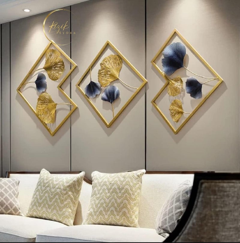 RIZIK STORE® Metal Abstract Figures handcrafted Wall Sculpture wall art multicolor for Home Decoration, Living room, drwaing room & Bedroom (PACK OF 3) WDD-NEW (FLORAL GOLD) - Image 3