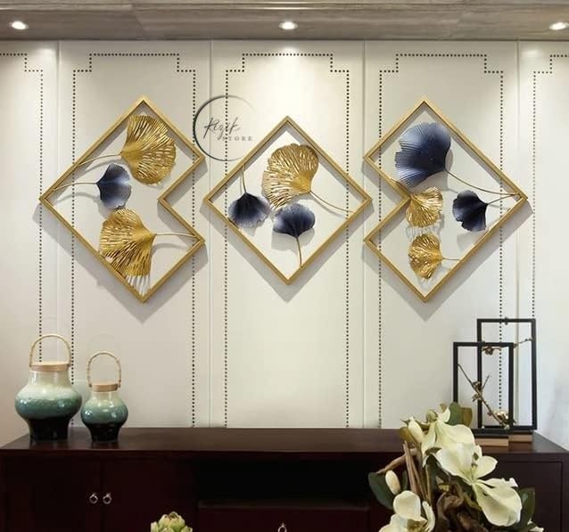 RIZIK STORE® Metal Abstract Figures handcrafted Wall Sculpture wall art multicolor for Home Decoration, Living room, drwaing room & Bedroom (PACK OF 3) WDD-NEW (FLORAL GOLD) - Image 1