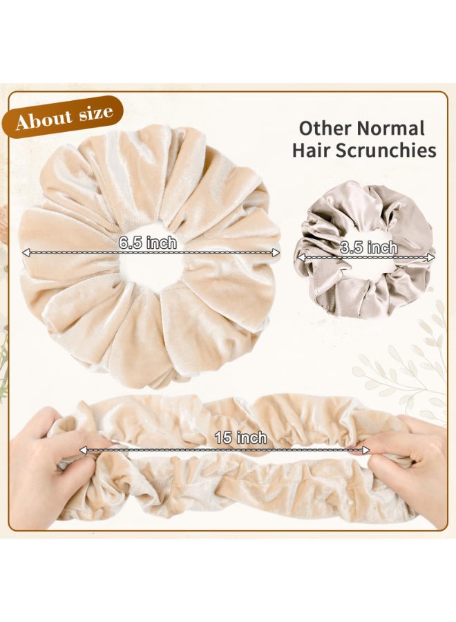 CEELGON Beige Big Velvet Scrunchie 65 Inches Jumbo Scrunchies Hair Ties Oversized Ponytail Holder for Thick Curly Hair Extra Large Hair Accessories for Women Beige - Image 4