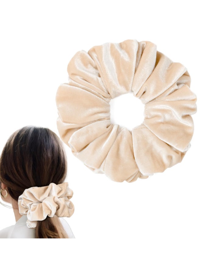 CEELGON Beige Big Velvet Scrunchie 65 Inches Jumbo Scrunchies Hair Ties Oversized Ponytail Holder for Thick Curly Hair Extra Large Hair Accessories for Women Beige - Image 2