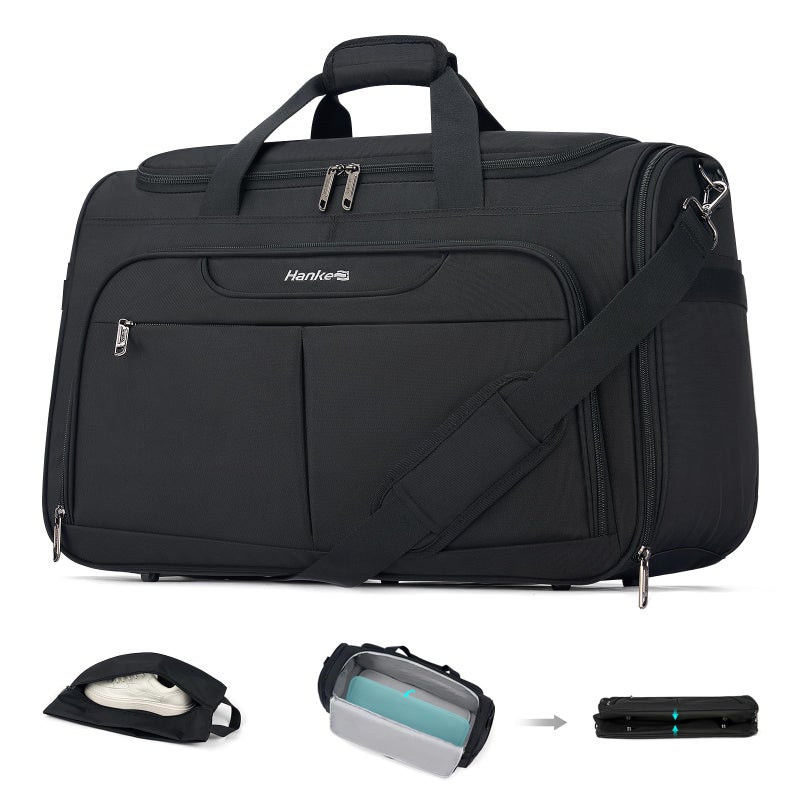 Hanke Carry On luggage Bags for Travel, Large Foldable Duffle Bag for Travel, Softside Lightweight Travel Bag Carry On Bags for Airplanes Women, Travel Tote Bags for Women Men.ï¼ˆBlackï¼‰ - Image 1