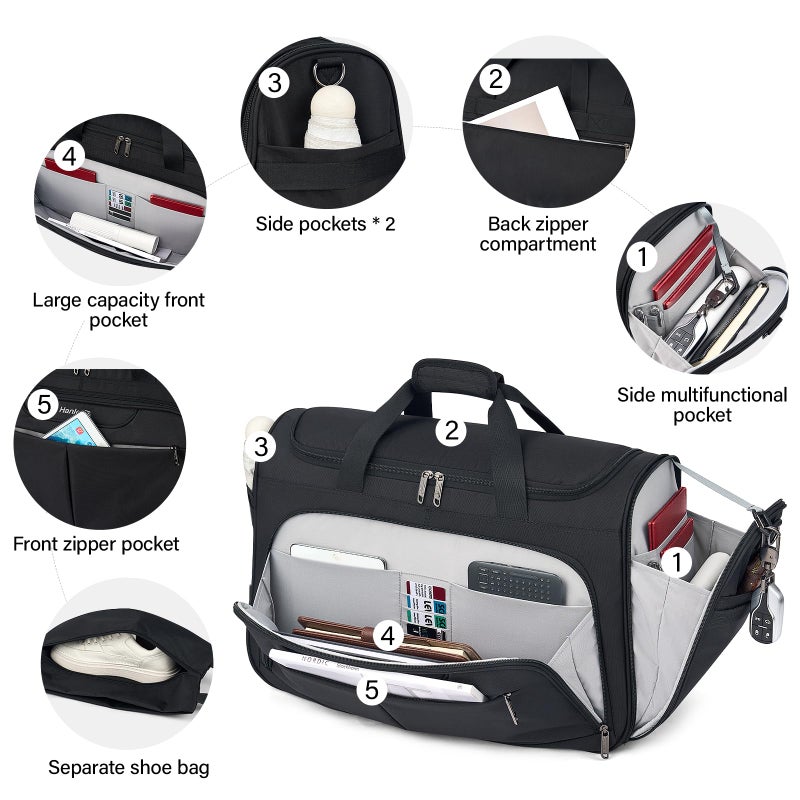 Hanke Carry On luggage Bags for Travel, Large Foldable Duffle Bag for Travel, Softside Lightweight Travel Bag Carry On Bags for Airplanes Women, Travel Tote Bags for Women Men.ï¼ˆBlackï¼‰ - Image 4