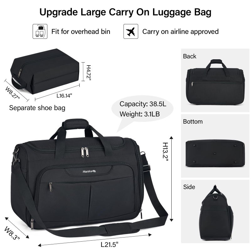 Hanke Carry On luggage Bags for Travel, Large Foldable Duffle Bag for Travel, Softside Lightweight Travel Bag Carry On Bags for Airplanes Women, Travel Tote Bags for Women Men.ï¼ˆBlackï¼‰ - Image 2