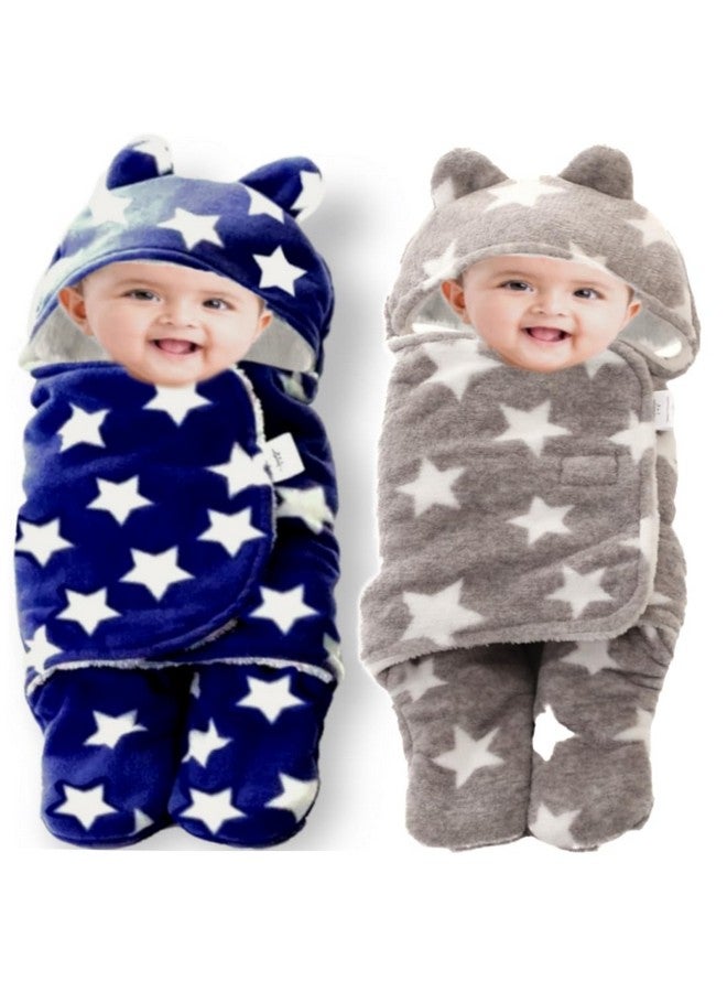 Brandonn Baby Blankets New Born Combo Pack Of Wearable Swaddle Wrapper Security Blanket For Kids For 0-6 Month Babies (Grey, Navyblue, 70 Cm X 70 Cm) - Image 1