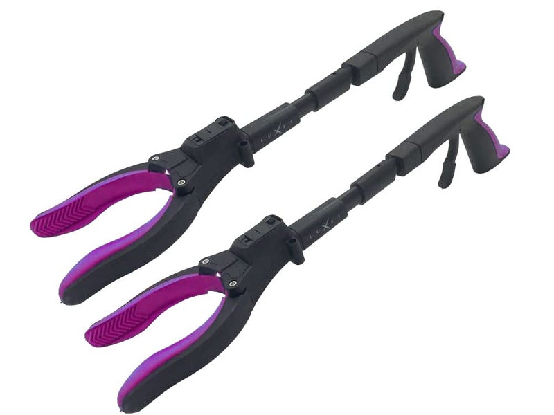 Luxet Grabber Tool 19" Aluminum Magnetic Claw with LED Light, Lightweight Foldable Reacher Grabber Pickup Tool, Gripper Grabbers for Elderly Grab Reaching Tool Trash Picker Grabber, Pink, by Luxet 2-Pack - Image 1