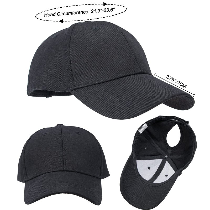 Pogah High Ponytail Baseball Hat - Women Messy Bun Hat, Sun Protection Ponycaps Retro Cap Black - Image 3