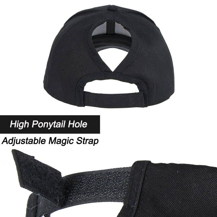 Pogah High Ponytail Baseball Hat - Women Messy Bun Hat, Sun Protection Ponycaps Retro Cap Black - Image 5