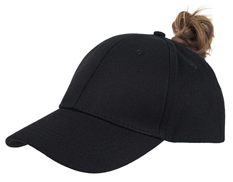 Pogah High Ponytail Baseball Hat - Women Messy Bun Hat, Sun Protection Ponycaps Retro Cap Black - Image 1