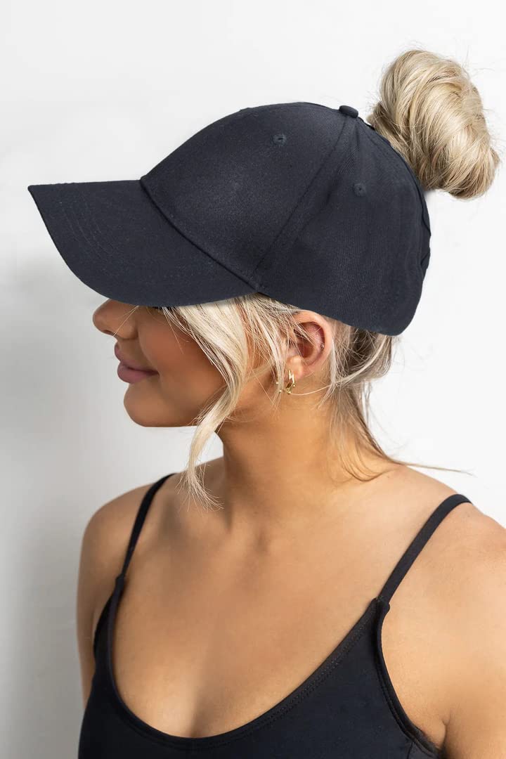 Pogah High Ponytail Baseball Hat - Women Messy Bun Hat, Sun Protection Ponycaps Retro Cap Black - Image 4