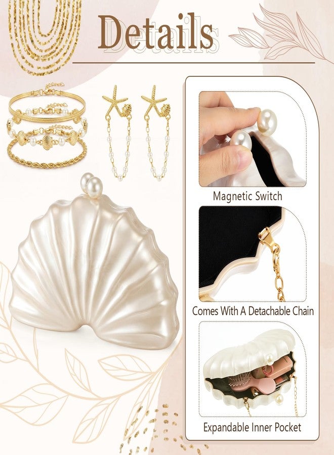 Quelay 3 Pcs Acrylic Seahell Purse Summer Jewelry Beachy Bracelets Shell Earrings for Women Seashell Purse Seashell Earrings Vacation Accessories for Women Party Birthday Vacation Gift - Image 3
