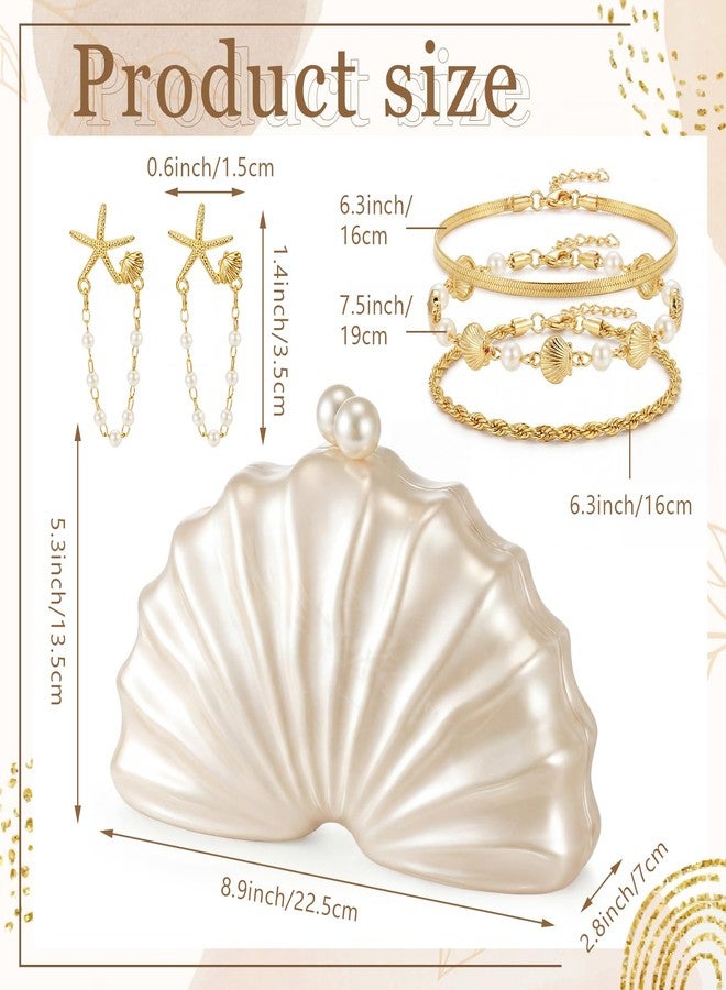 Quelay 3 Pcs Acrylic Seahell Purse Summer Jewelry Beachy Bracelets Shell Earrings for Women Seashell Purse Seashell Earrings Vacation Accessories for Women Party Birthday Vacation Gift - Image 2