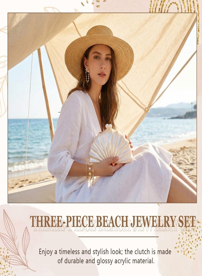 Quelay 3 Pcs Acrylic Seahell Purse Summer Jewelry Beachy Bracelets Shell Earrings for Women Seashell Purse Seashell Earrings Vacation Accessories for Women Party Birthday Vacation Gift - Image 5