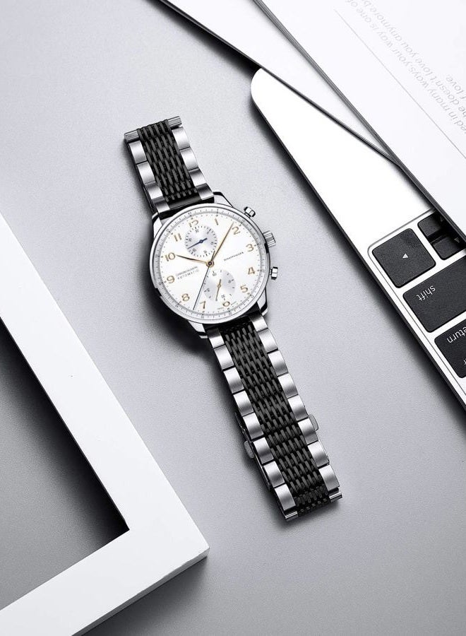 Binlun Stainless Steel Watch Band, Quick Release Metal Watch Strap Silver Replacement with Double-Lock Deployment Clasp Watch Bracelet for Men Women Silver Black 20mm - Image 2