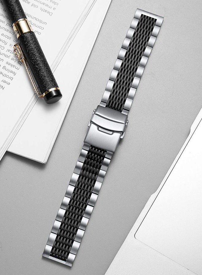 Binlun Stainless Steel Watch Band, Quick Release Metal Watch Strap Silver Replacement with Double-Lock Deployment Clasp Watch Bracelet for Men Women Silver Black 20mm - Image 4