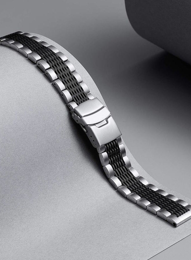 Binlun Stainless Steel Watch Band, Quick Release Metal Watch Strap Silver Replacement with Double-Lock Deployment Clasp Watch Bracelet for Men Women Silver Black 20mm - Image 3
