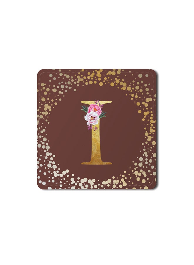 Stylizedd 2 Pack Designer Leather Coasters Mat for Beverage Drinks- Custom Monogram Initial Letter Floral Pattern Alphabet - I (Brown) - Image 1
