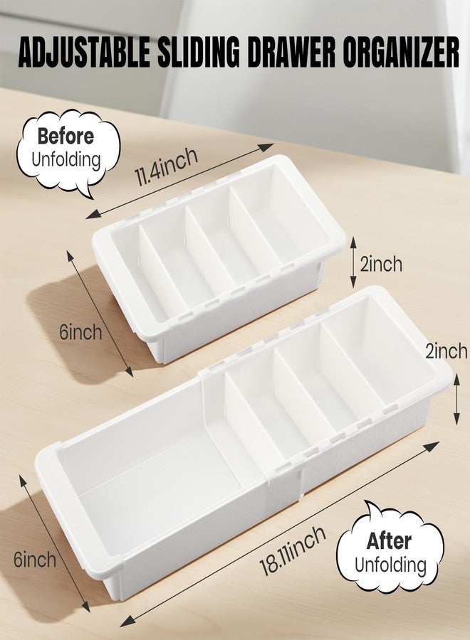 Enhon Expandable Drawer Organizer Tray with Adjustable Dividers, Sliding Kitchen Storage Drawer Divider for Utensils, Silverware, White - Image 3