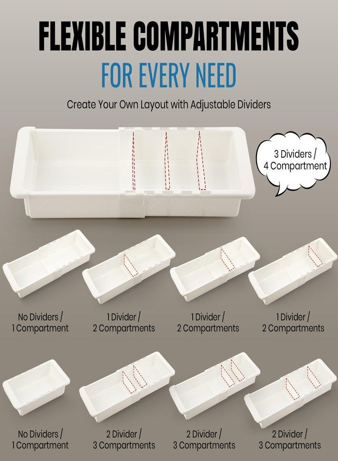 Enhon Expandable Drawer Organizer Tray with Adjustable Dividers, Sliding Kitchen Storage Drawer Divider for Utensils, Silverware, White - Image 4