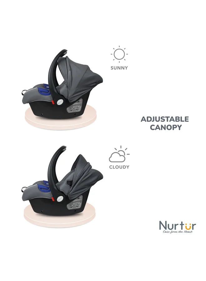 Nurtur Nemo Baby Carrier - Adjustable Canopy and Handle - Extra Protection – 3 -Point Safety Harness - Suitable from 0 months to 12 months, Upto 13kg, Grey Multi