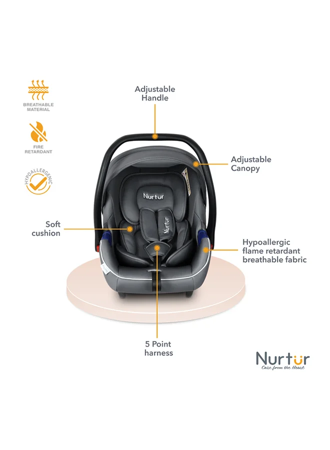 Nurtur Nemo Baby Carrier - Adjustable Canopy and Handle - Extra Protection – 3 -Point Safety Harness - Suitable from 0 months to 12 months, Upto 13kg, Grey Multi