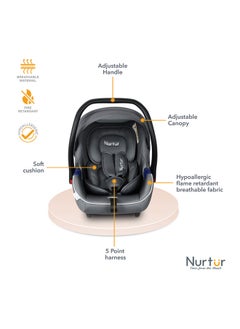 Nurtur Nemo Baby Carrier Adjustable Canopy And Handle Extra Protection 3 Point Safety Harness Suitable From 0+, 0-13kg Grey  - Image 3