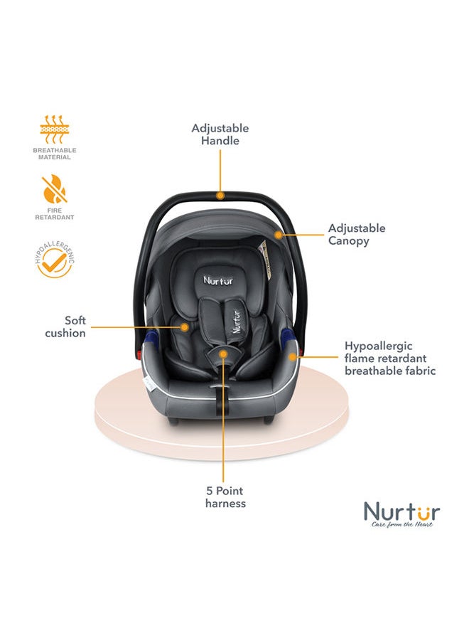 Nurtur - Nemo Baby Carrier Adjustable Canopy And Handle Extra Protection 3 Point Safety Harness Suitable From 0+, 0-13kg Grey - Image 1