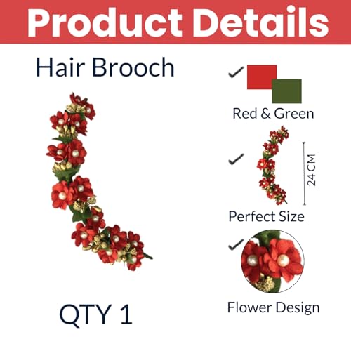 Temperia Hair Accessories For Women's & Girls -Stylish Red Rose Artificial Flowers Bun Juda Bridal Brooch & Braid For Hairstyle & Decoration - Pins & Clips For Style Of Bride, Wedding & Party (Mn106) - Image 2