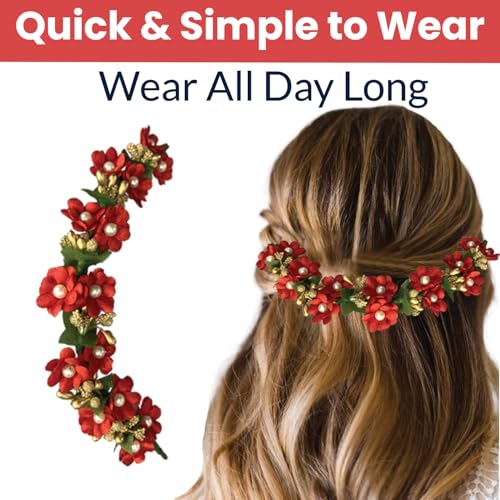 Temperia Hair Accessories For Women's & Girls -Stylish Red Rose Artificial Flowers Bun Juda Bridal Brooch & Braid For Hairstyle & Decoration - Pins & Clips For Style Of Bride, Wedding & Party (Mn106) - Image 4