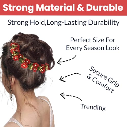 Temperia Hair Accessories For Women's & Girls -Stylish Red Rose Artificial Flowers Bun Juda Bridal Brooch & Braid For Hairstyle & Decoration - Pins & Clips For Style Of Bride, Wedding & Party (Mn106) - Image 3