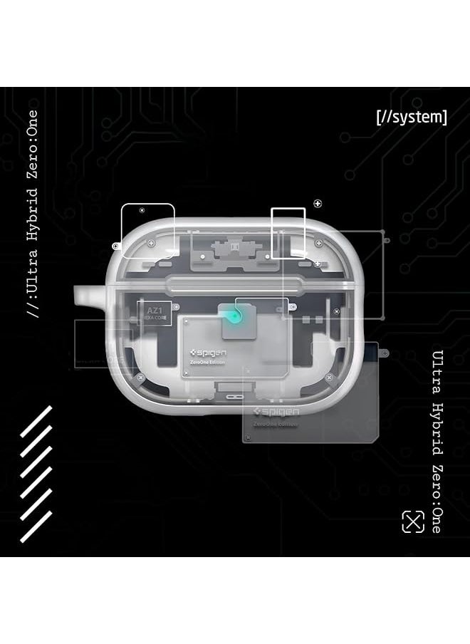 سبايجن - جراب مغناطيسي Ultra Hybrid Magfit لسماعات Airpods Pro الجيل الثاني 2023 2022 مع وصلة USB C Lightning Magsafe متوافق مع سماعات Airpods Pro 2 مع حلقة تثبيت Zero One باللون الأبيض - Image 1
