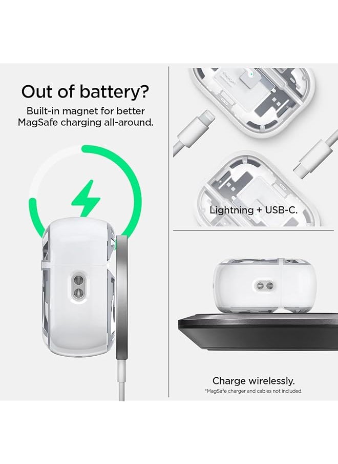 سبايجن - جراب مغناطيسي Ultra Hybrid Magfit لسماعات Airpods Pro الجيل الثاني 2023 2022 مع وصلة USB C Lightning Magsafe متوافق مع سماعات Airpods Pro 2 مع حلقة تثبيت Zero One باللون الأبيض - Image 1