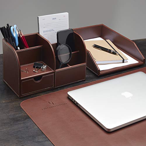 Gallaway Leather Letter Tray Desk Organizer - Paper Tray for Desk,Premium PU Leather Tray Perfect for Office Organization, Document Holder Fits A4 Paper, Stackable Drawers for Extra Desk Storage. - Image 4