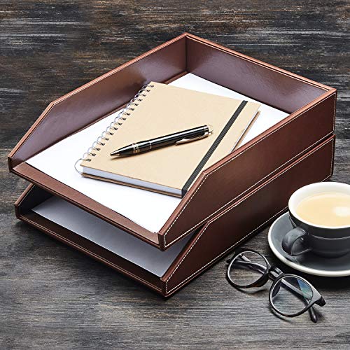 Gallaway Leather Letter Tray Desk Organizer - Paper Tray for Desk,Premium PU Leather Tray Perfect for Office Organization, Document Holder Fits A4 Paper, Stackable Drawers for Extra Desk Storage. - Image 5