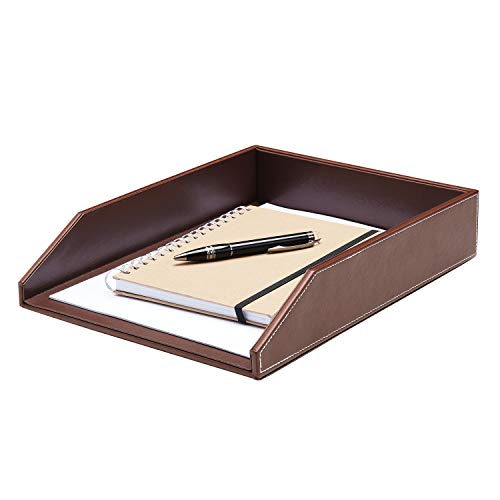Gallaway Leather Letter Tray Desk Organizer - Paper Tray for Desk,Premium PU Leather Tray Perfect for Office Organization, Document Holder Fits A4 Paper, Stackable Drawers for Extra Desk Storage. - Image 1