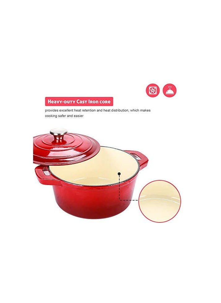 erorex - 5.5 Quart Enameled Cast Iron Dutch Oven with Lid, 5.5 QT Deep Round Dutch Oven Pot with Dual Handles -Red - Image 1