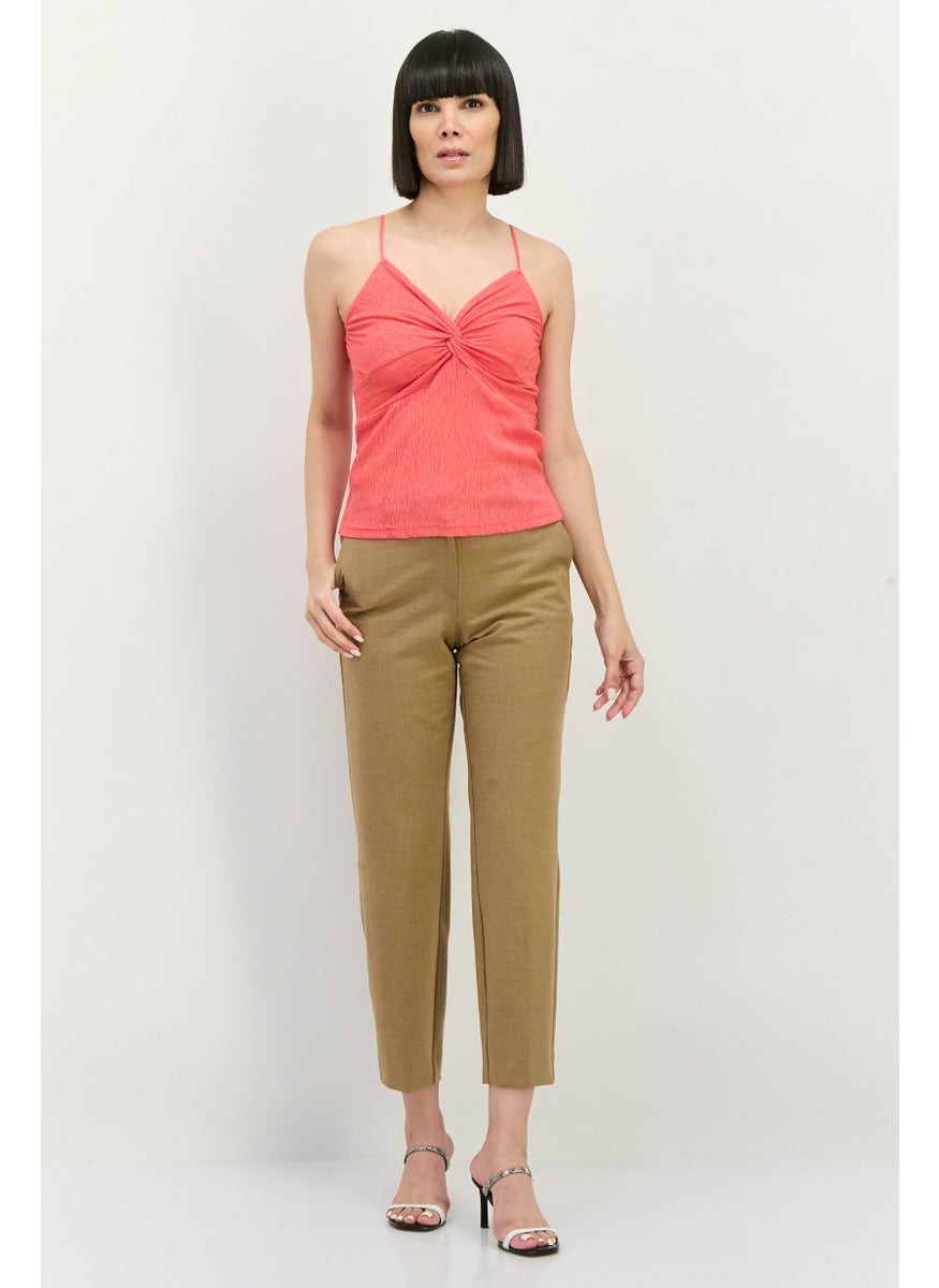 MANGO Women V-Neck Sleeveless Textured Top, Pink  - Image 4