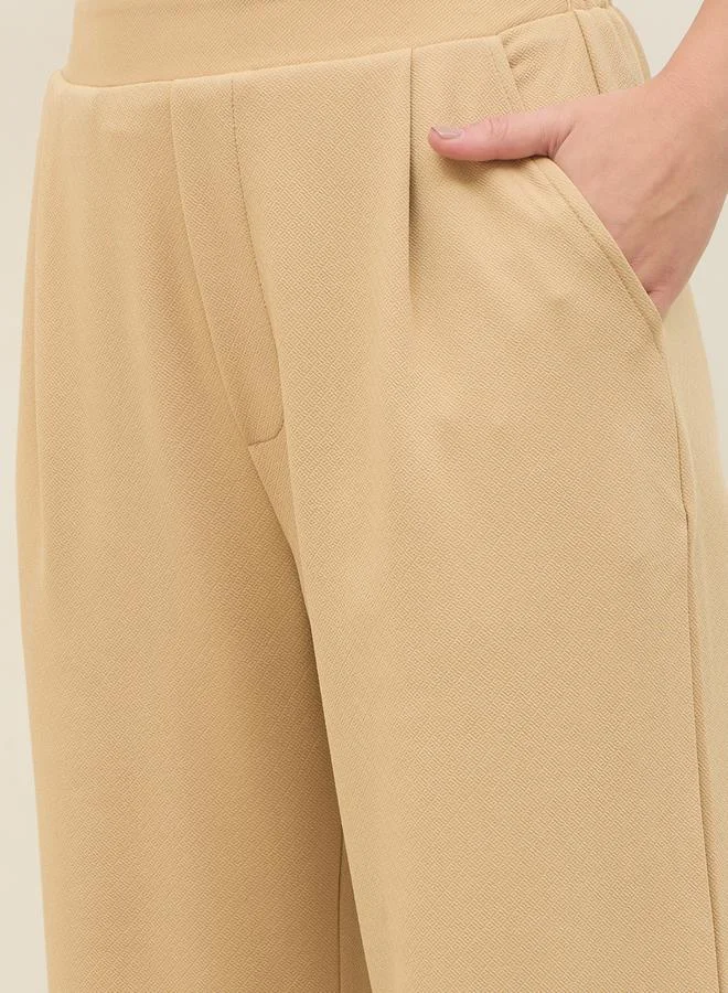 Styli Mid Rise Wide Leg Pants with Elasticated Waistband