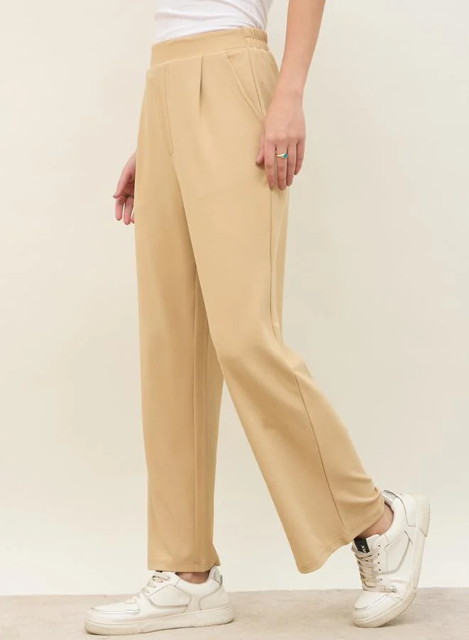 Styli Mid Rise Wide Leg Pants with Elasticated Waistband